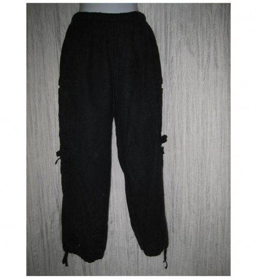 FLAX Cropped Black Linen Cargo Floods Pants Jeanne Engelhart Small S