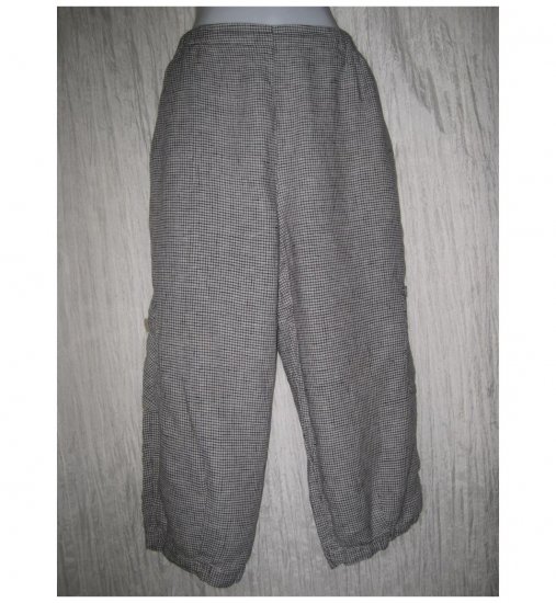 FLAX Black Check Cropped LINEN Cargo Pants Jeanne Engelhart Small S