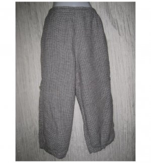 FLAX Black Check Cropped LINEN Cargo Pants Jeanne Engelhart Small S
