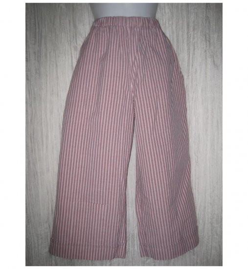 FLAX Pink Stripe Textured Cotton Floods Pants Jeanne Engelhart Petite P