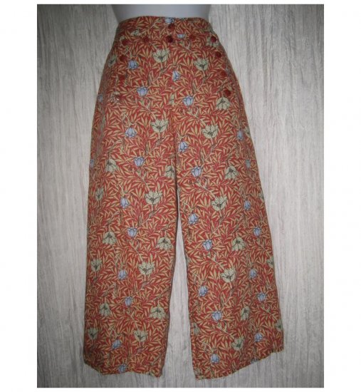 FLAX Orange Floral LINEN Sailor Pants Wide Leg Floods Small S