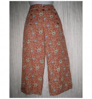 FLAX Orange Floral LINEN Sailor Pants Wide Leg Floods Small S