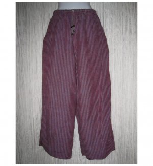 FLAX by Jeanne Engelhart Puple Striped Linen Flex Floods Pants Medium M