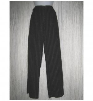Solitaire Long Loose Black Striped Linen Drawstring Pants Small S