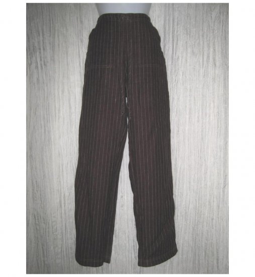 Solitaire Long Loose Brown Striped Linen Drawstring Pants Small S