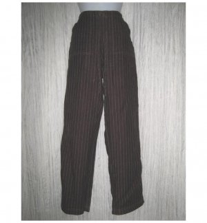 Solitaire Long Loose Brown Striped Linen Drawstring Pants Small S