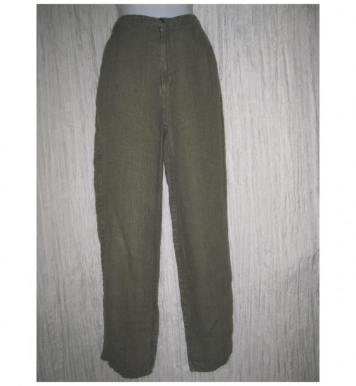 Jeanne Engelhart FLAX Long & Lean Green Bark Clothe Linen Trousers Pants Petite P