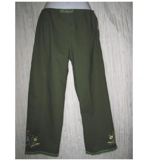Free People Green Embroidered Cotton Drawstring Pants Medium M