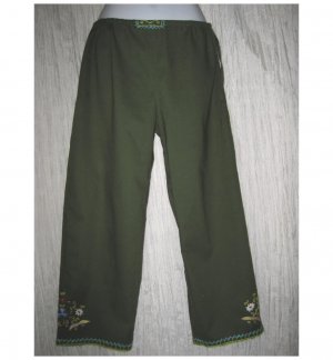 Free People Green Embroidered Cotton Drawstring Pants Medium M