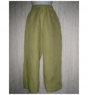 Jeanne Engelhart FLAX Green Linen Flood Pants Petite P