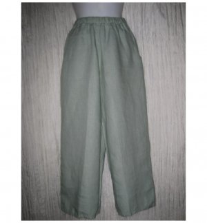 Jeanne Engelhart FLAX Blue Green Linen Flood Pants Petite P
