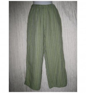 Jeanne Engelhart FLAX Textured Blue Green Linen Flood Pants Small S