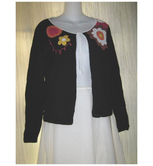 Shu Shu Black Floral Tied Cardigan Sweater Medium M