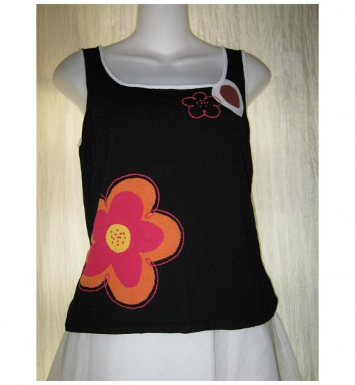 Shu Shu Black Floral Knit Tank Top Sweater Medium M