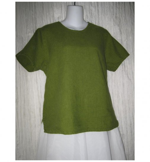 FLAX Jeanne Engelhart Green Linen Pullover Shirt Tunic Top Small S