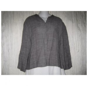 EILEEN FISHER Rugged Weave Linen Rayon Button Shirt Tunic Top Large L
