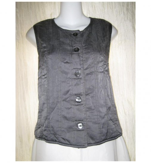 KIKO Soft Gray Quilted Silk Button Vest Shirt Top One Size OS