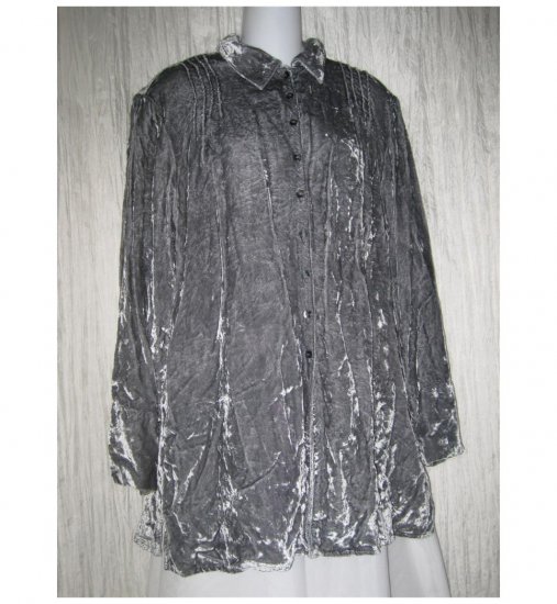 J. Jill Long Shapely Gray Velvet Tunic Top Button Shirt Medium M