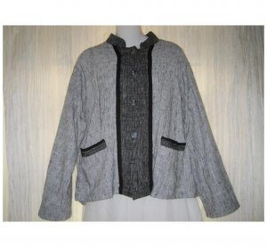 Sangam Rugged Black White Cotton Crossweave Tunic Top Shirt Jacket Medium M