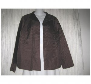 CL Carole Little Brown Ripple Textured Silk Open Front Tunic Jacket 12