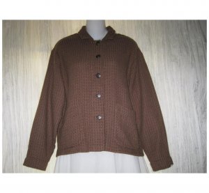 Jeanne Engelhart FLAX Boxy Brown Linen Tunic Top Shirt Jacket Small S