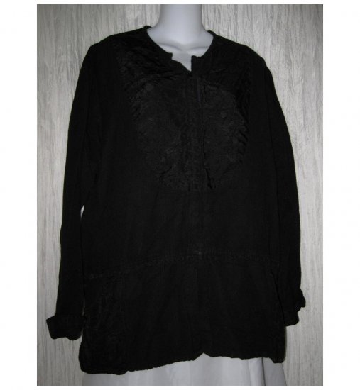 FLAX by Jeanne Engelhart Skirted Black Patch Jacket Tunic Top Medium M