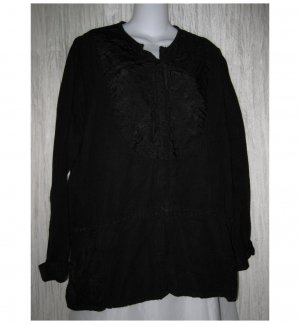 FLAX by Jeanne Engelhart Skirted Black Patch Jacket Tunic Top Medium M