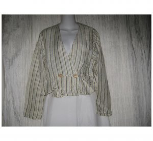 FLAX by Jeanne Engelhart Shapely Striped Linen Peplum Jacket Petite P