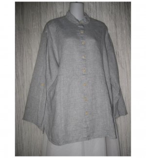 Jeanne Engelhart FLAX Gray Linen Button Shirt Tunic Top Petite P
