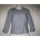 Jeanne Engelhart FLAX Shapely Gray Linen Button Shirt Top Petite P