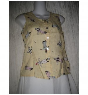 Jeanne Engelhart FLAX Yellow Dolls Linen Button Shirt Tunic Top Petite P