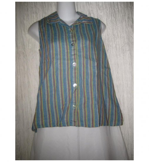 Jeanne Engelhart FLAX Striped Linen Button Shirt Tunic Top Petite P
