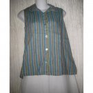 Jeanne Engelhart FLAX Striped Linen Button Shirt Tunic Top Petite P