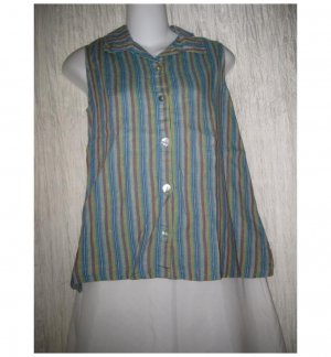 Jeanne Engelhart FLAX Striped Linen Button Shirt Tunic Top Petite P