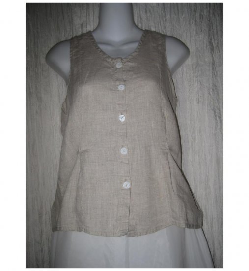 Jeanne Engelhart FLAX Natural Linen Button Shirt Tunic Top Small S