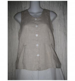 Jeanne Engelhart FLAX Natural Linen Button Shirt Tunic Top Small S