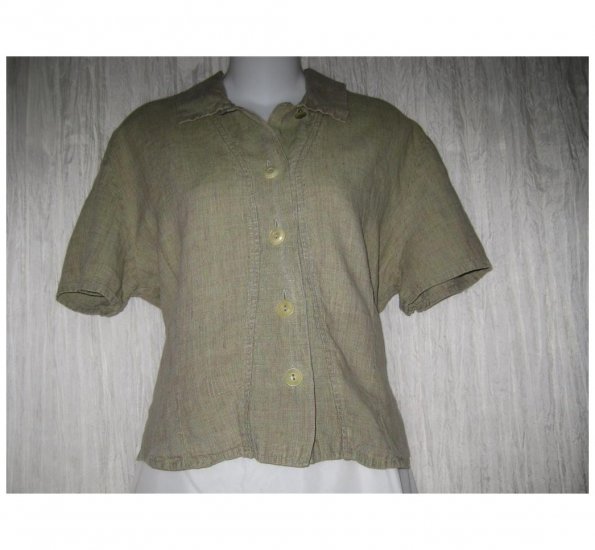 Jeanne Engelhart FLAX Natural Linen Button Shirt Tunic Top Small S