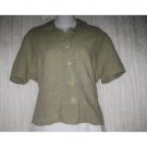 Jeanne Engelhart FLAX Green Linen Button Shirt Tunic Top Medium M