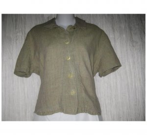 Jeanne Engelhart FLAX Green Linen Button Shirt Tunic Top Medium M