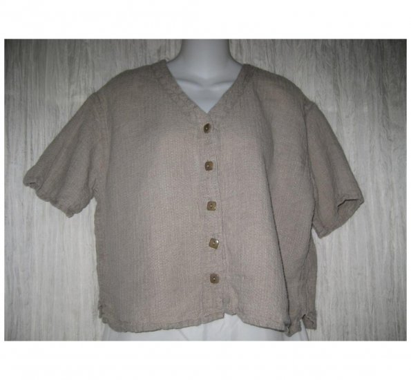 Jeanne Engelhart FLAX Natural Linen Button Shirt Tunic Top Small S