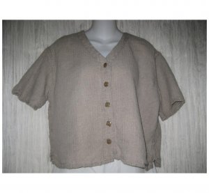 Jeanne Engelhart FLAX Natural Linen Button Shirt Tunic Top Small S