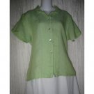 Jeanne Engelhart FLAX Green Linen Button Shirt Tunic Top Small S