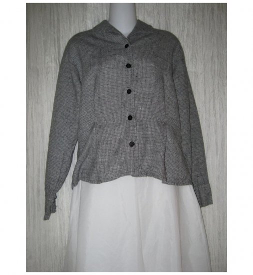 Jeanne Engelhart FLAX Black White Linen Button Shirt Tunic Top Small S