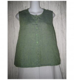 Jeanne Engelhart FLAX Green Linen Button Shirt Tunic Top Small S