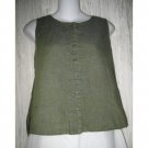 Jeanne Engelhart FLAX Green Linen Button Shirt Tunic Top Small S