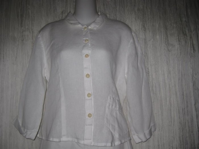 Jeanne Engelhart FLAX White Linen Button Shirt Tunic Top Small S