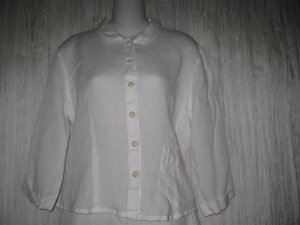 Jeanne Engelhart FLAX White Linen Button Shirt Tunic Top Small S