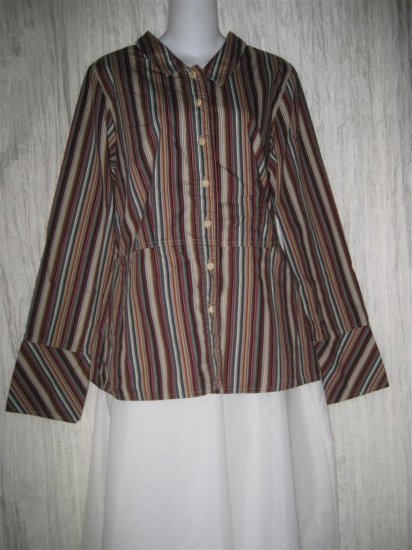 Solitaire Shapely Striped Cotton Button Shirt Tunic Top X-Large XL