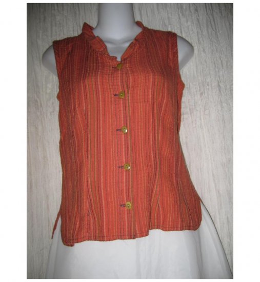SOLITAIRE Shapely Orange Linen Rayon Shirt Top Small S