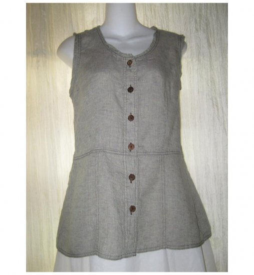 SOLITAIRE Shapely Green Linen Crossweave Shirt Top Medium M